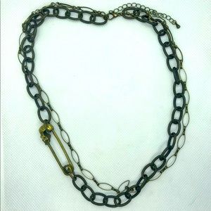 Handmade by me skull safety pin dbl chain necklace